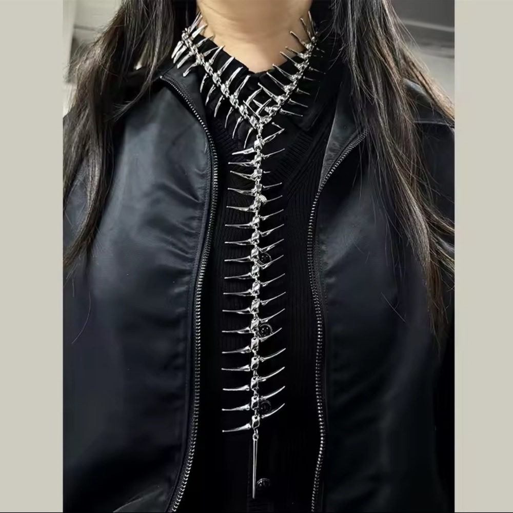Modern Silver Spike Necklace - Picture 2 of 6